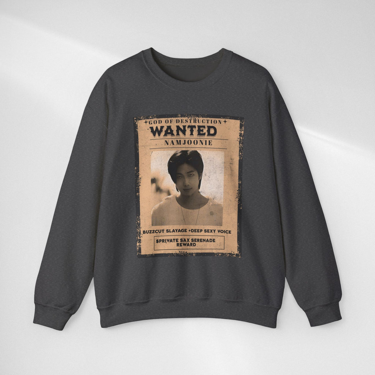 Wanted Poster Crewneck Sweatshirt — 'Wanted: Namjoonie' Vintage K-Pop Graphic