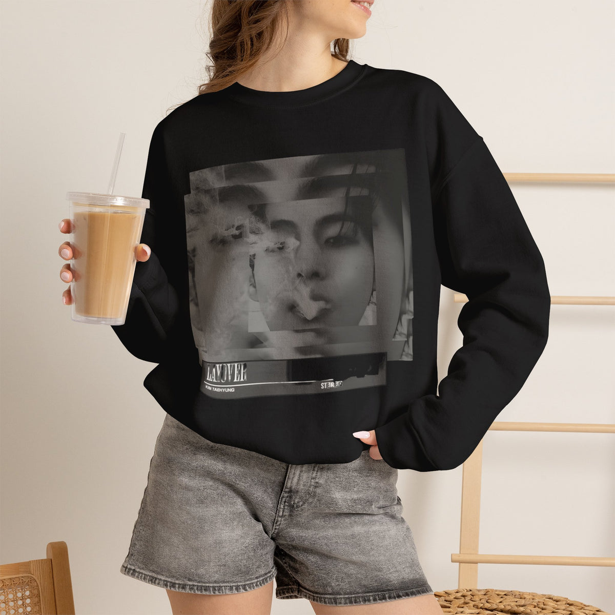 Graphic Crewneck Sweatshirt – Moody Collage Face Design
