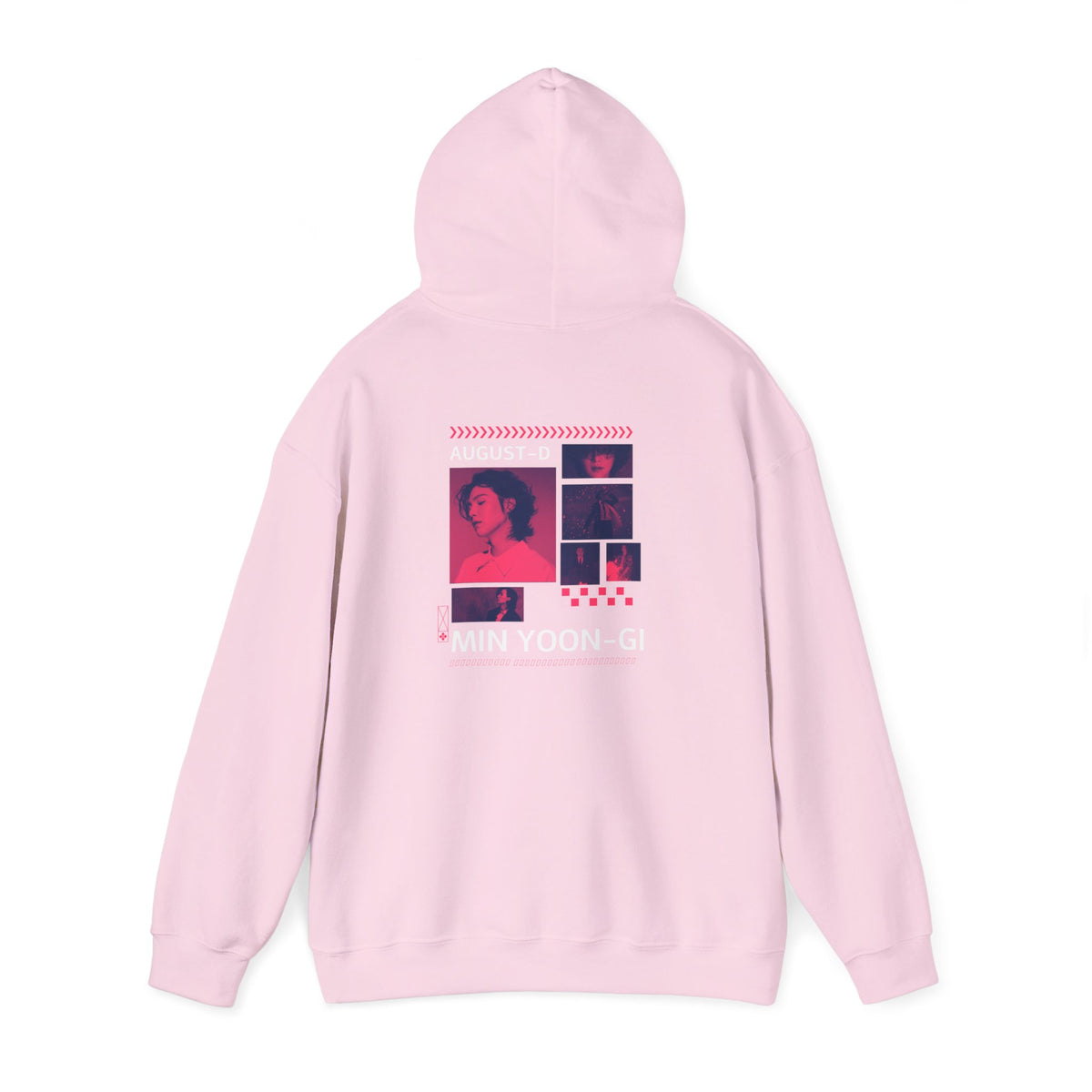 Suga Photo Collage Hoodie — Retro Pink Portraits Grid Design
