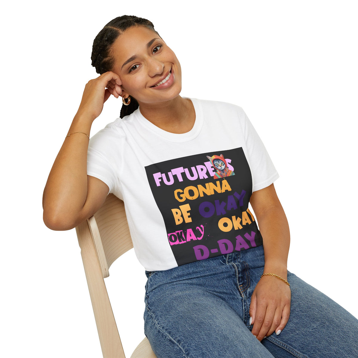T-Shirt — “Future’s Gonna Be Okay” Positive Cat Graphic Tee