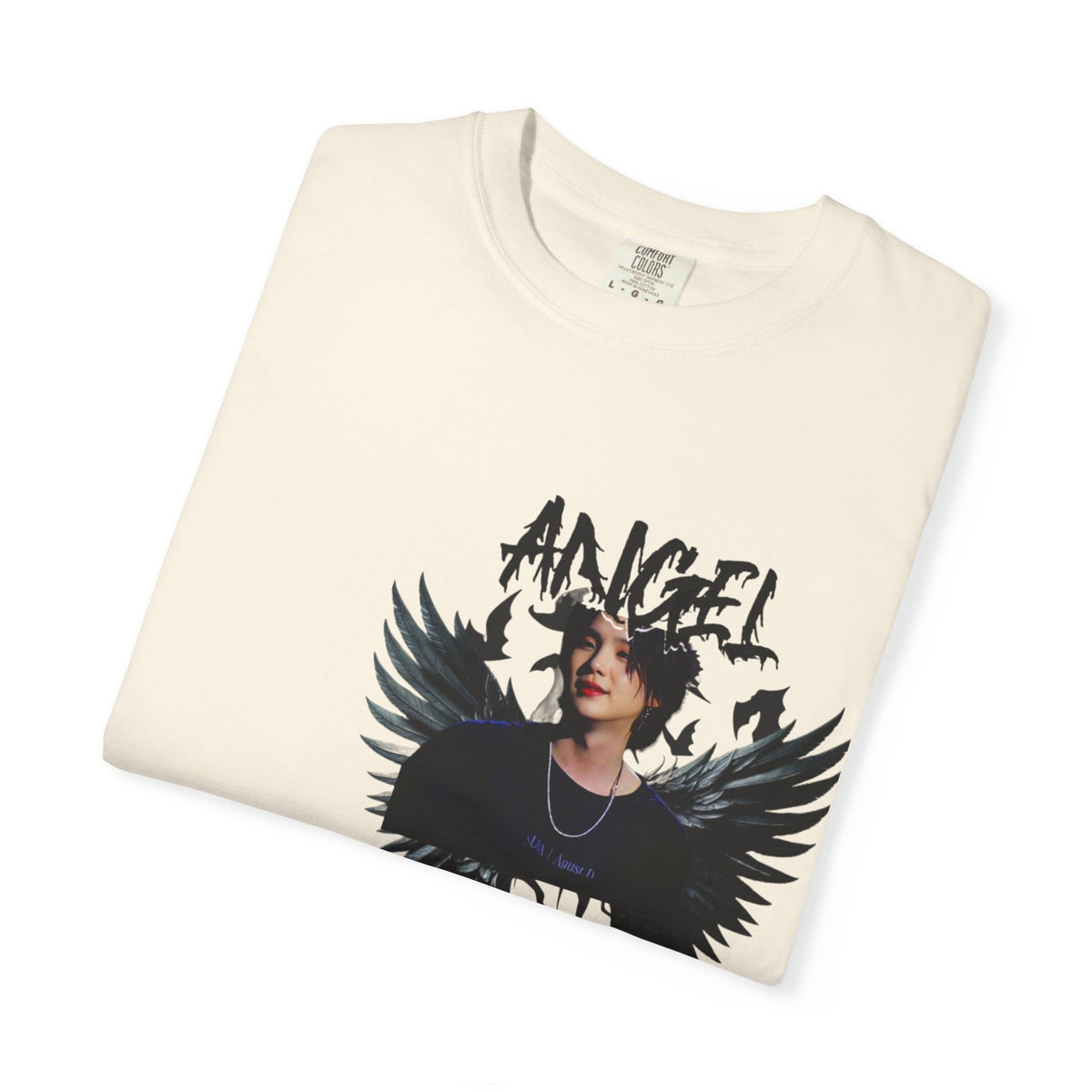 Angel Wings Graphic T-Shirt — 'Angel' Photo Tee with Dark Wing Illustration