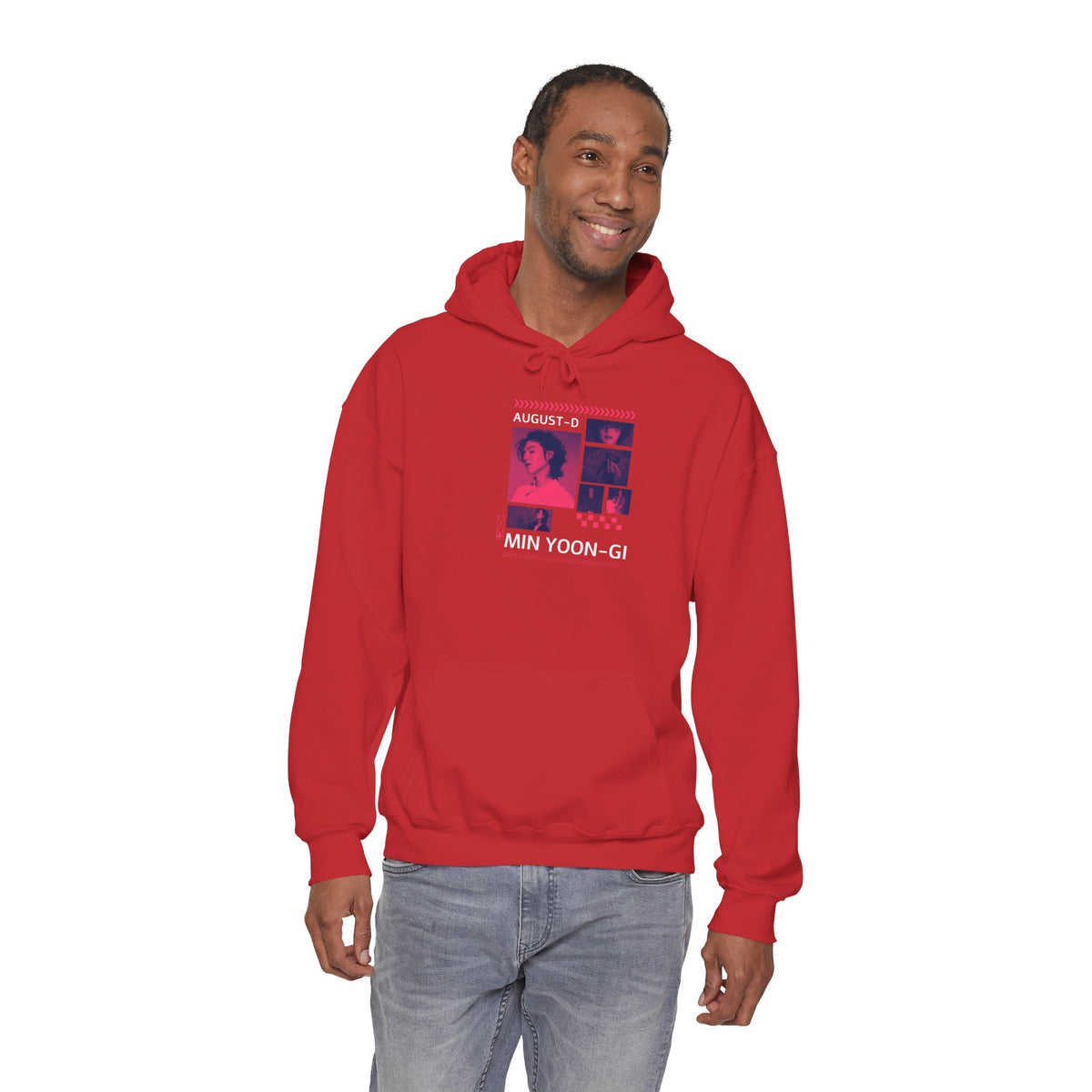 Suga Photo Collage Hoodie — Retro Pink Portraits Grid Design