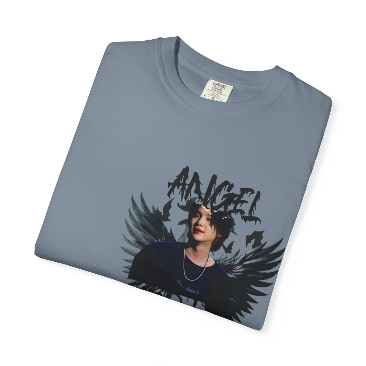 Angel Wings Graphic T-Shirt — 'Angel' Photo Tee with Dark Wing Illustration