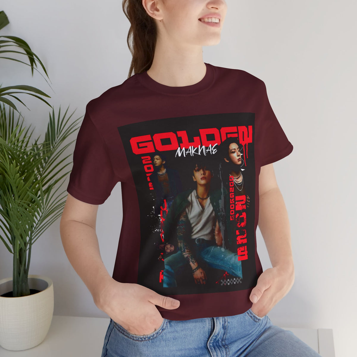 Jungkook Graphic Tee — Golden (Red Text)