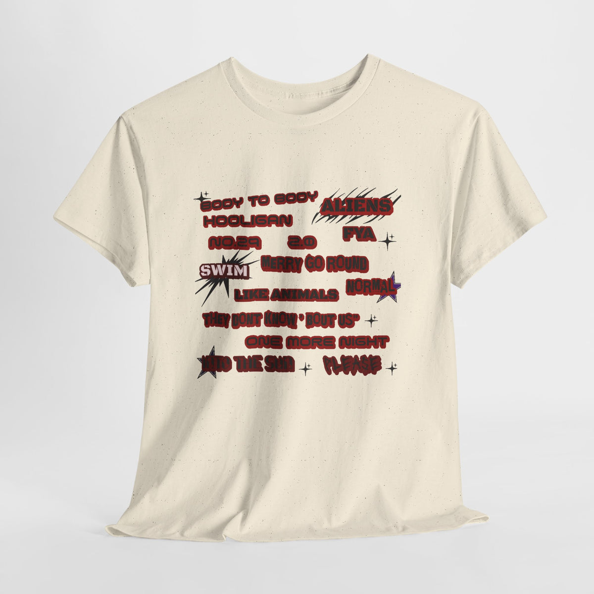 BTS ARIRANG Graphic Tee — Distorted Red Text Band Shirt