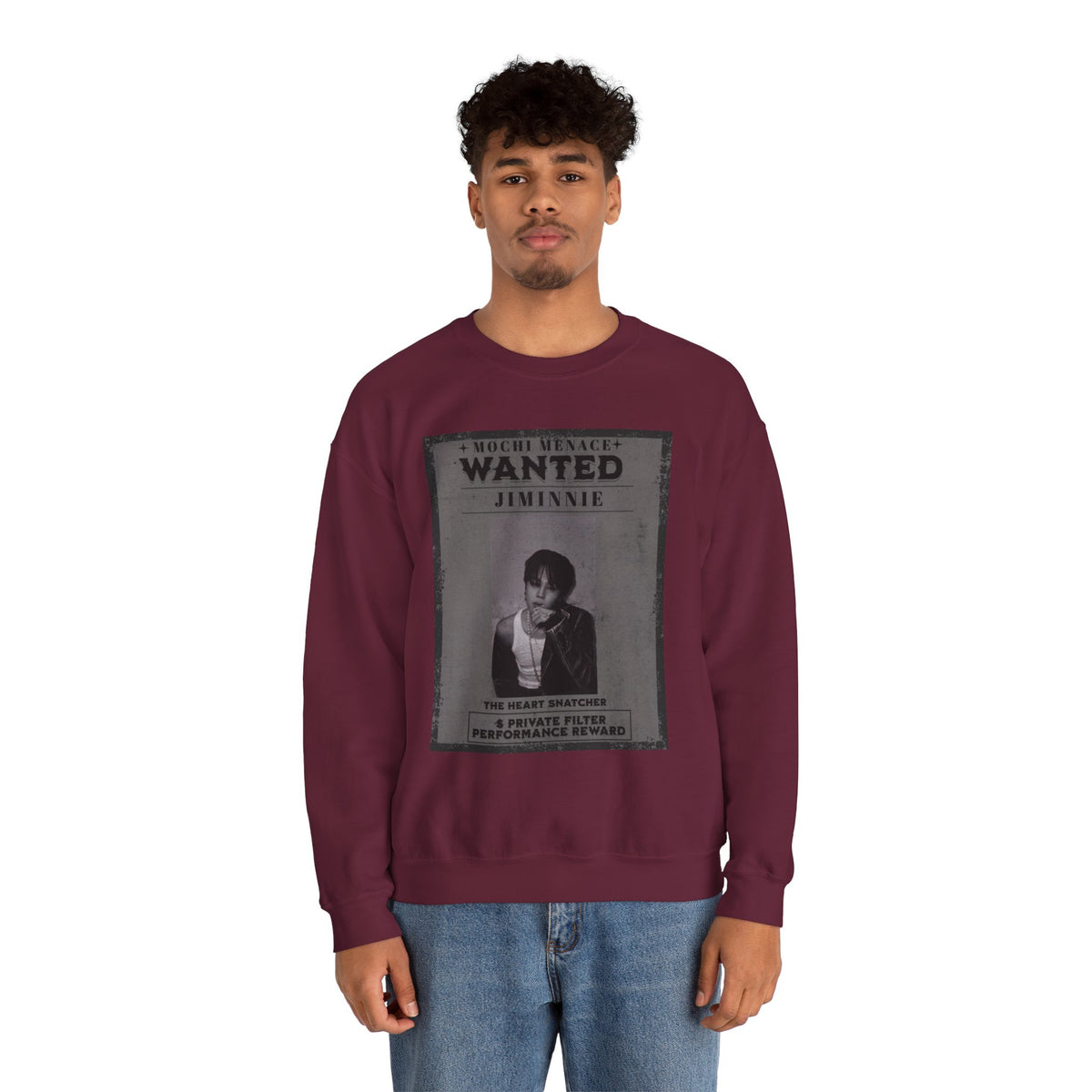 Wanted Poster Crewneck Sweatshirt — 'WANTED: Jiminie' Vintage K-Pop Graphic