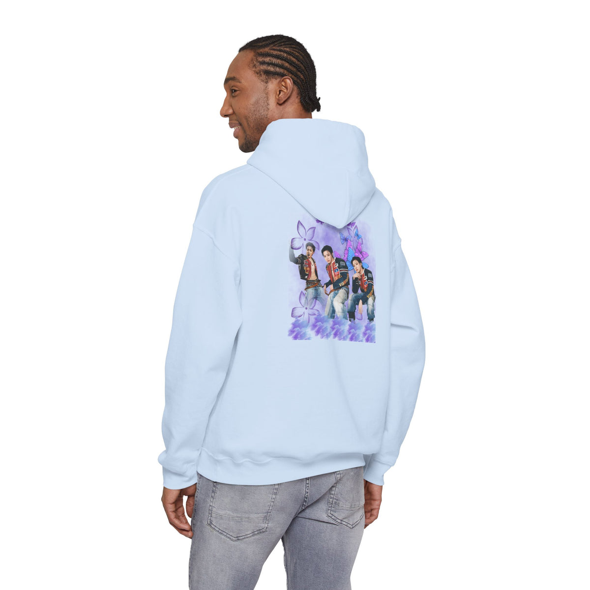 JHOPE Photo Hoodie — Purple Watercolor Floral Crew Sweatshirt