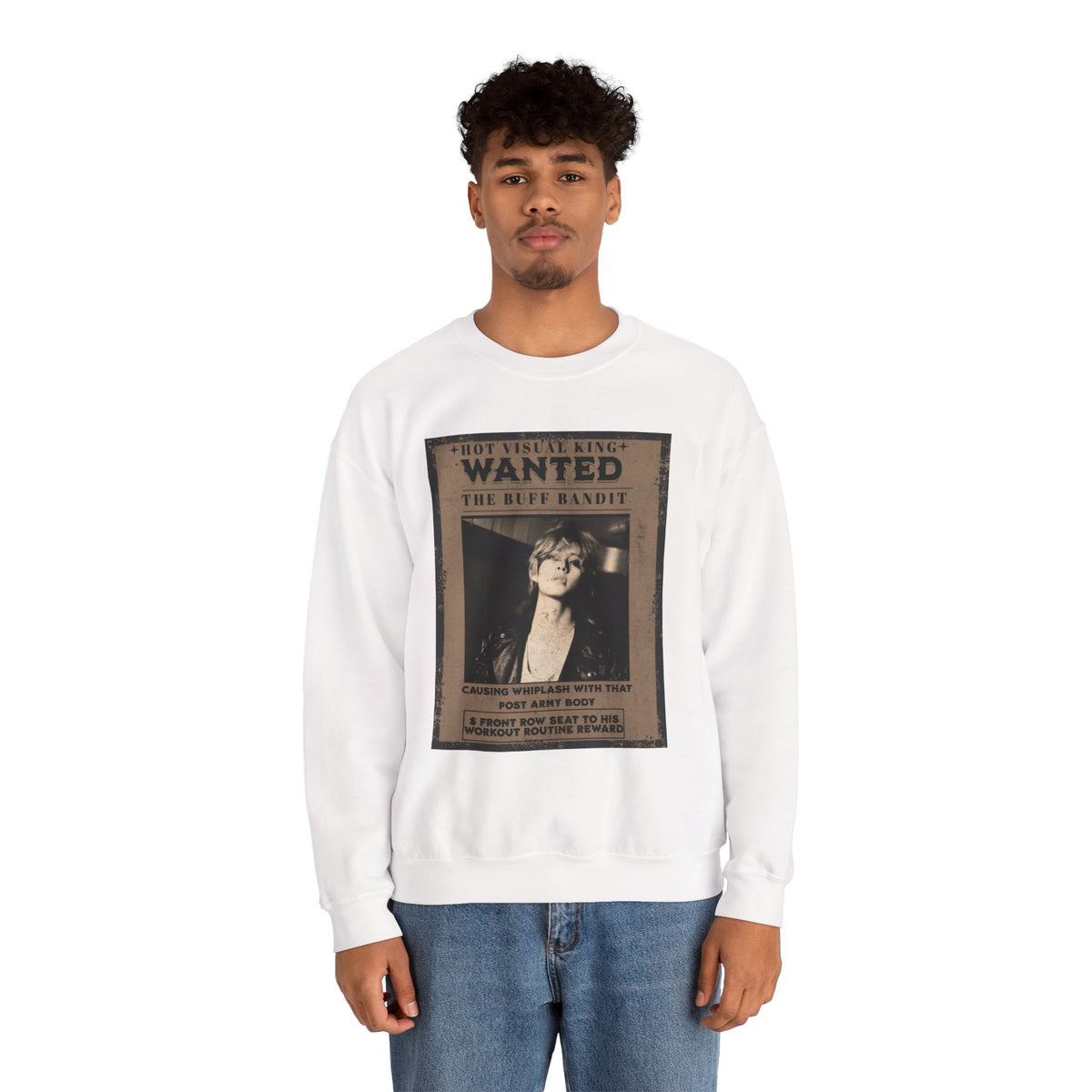 Wanted Poster Crewneck Sweatshirt — Vintage 'Buff Bandit' Graphic