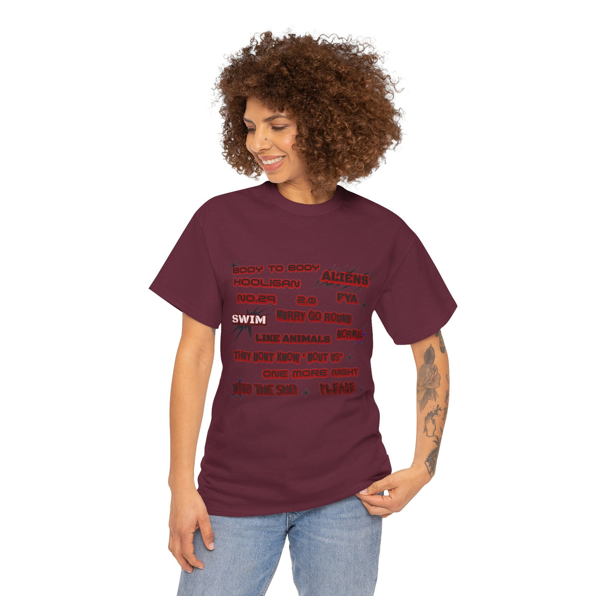 BTS ARIRANG Graphic Tee — Distorted Red Text Band Shirt