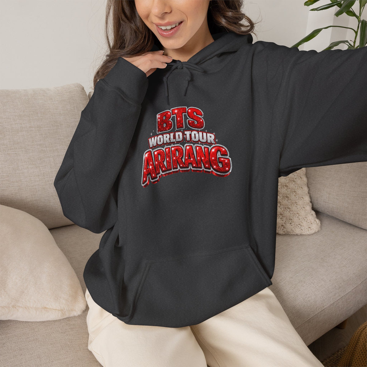 BTS Hoodie — "World Tour ARMY" Retro Red Graphic Pullover