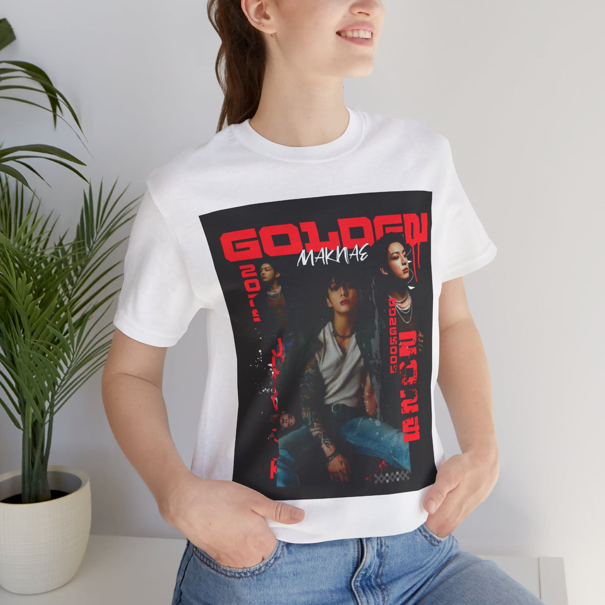 Jungkook Graphic Tee — Golden (Red Text)