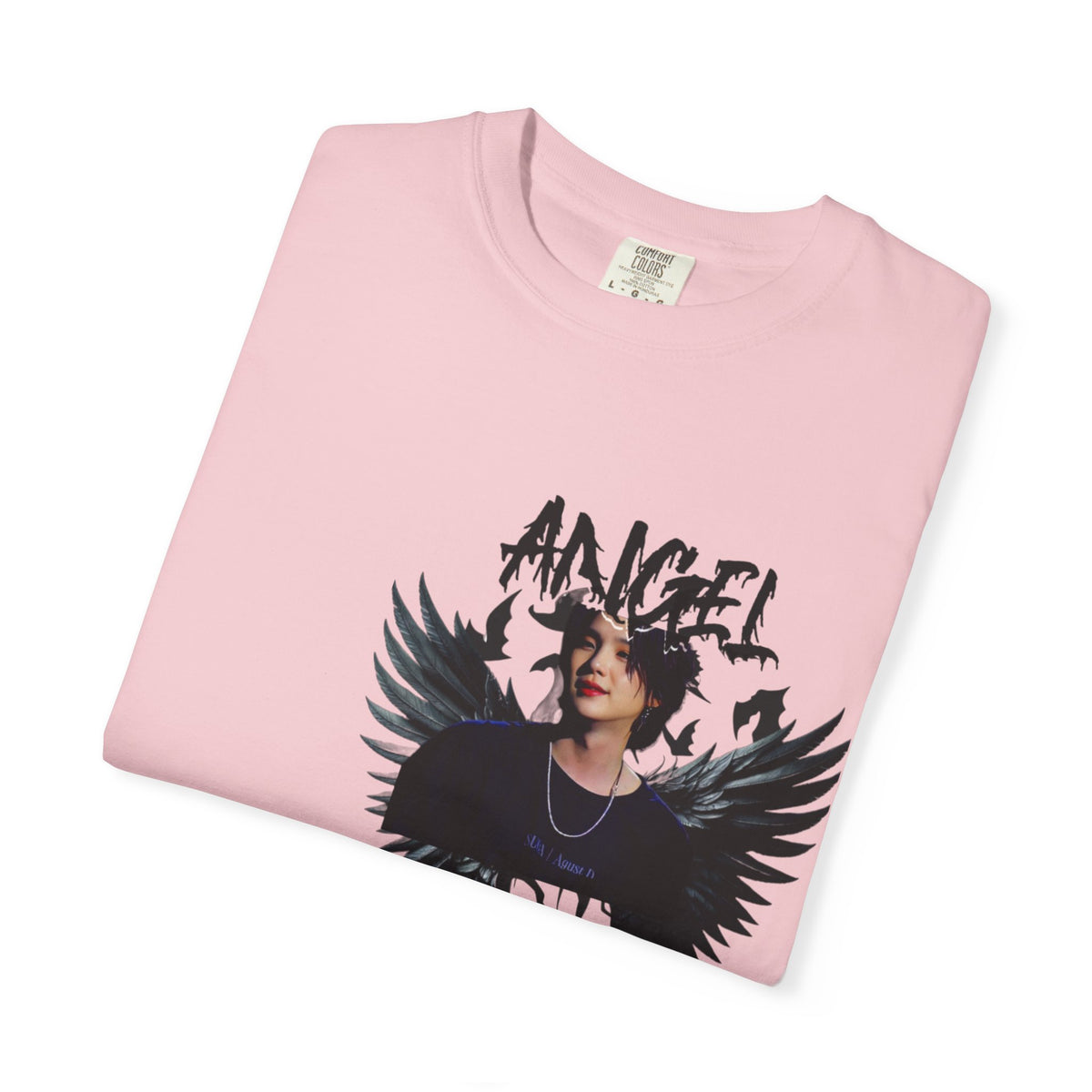 Angel Wings Graphic T-Shirt — 'Angel' Photo Tee with Dark Wing Illustration