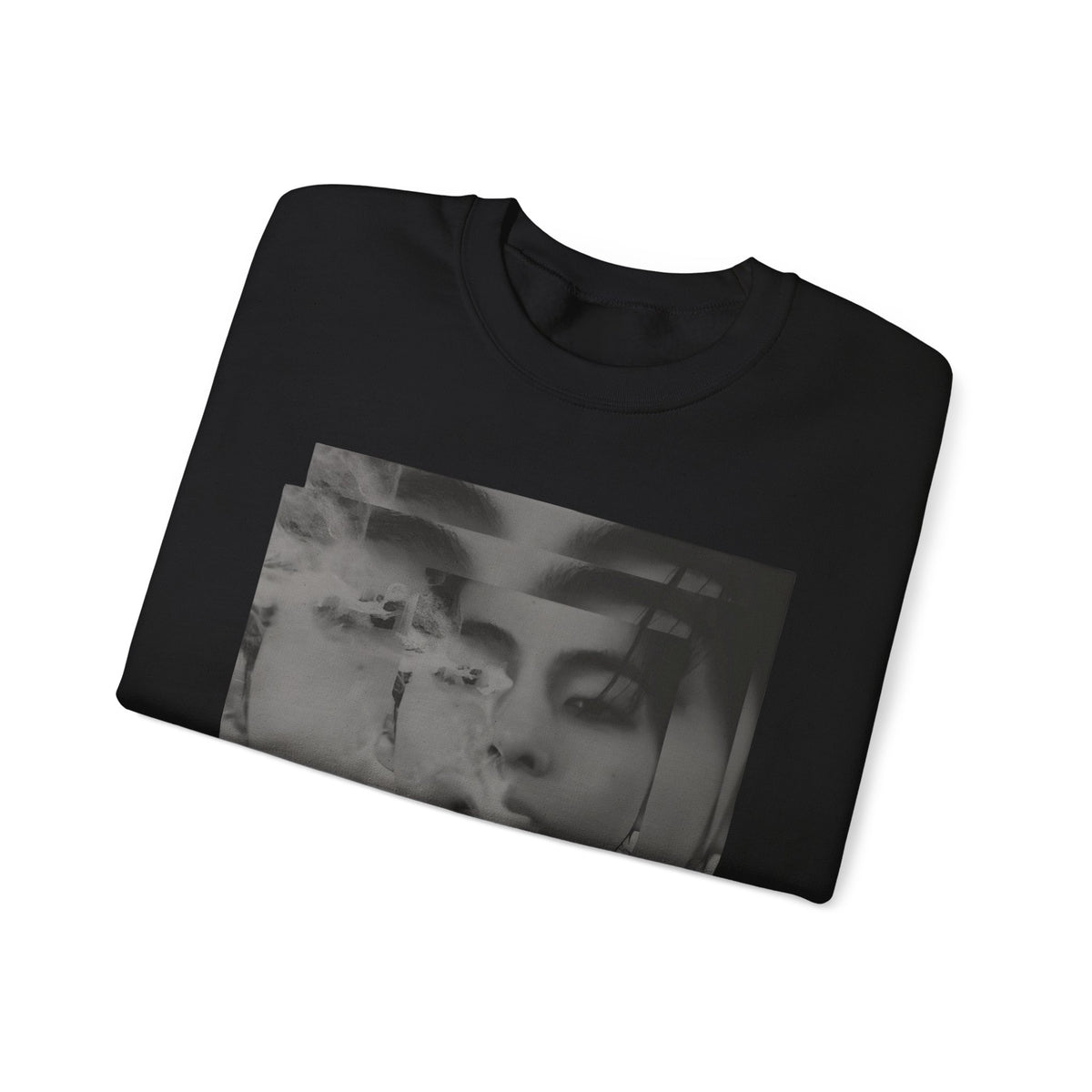 Graphic Crewneck Sweatshirt – Moody Collage Face Design