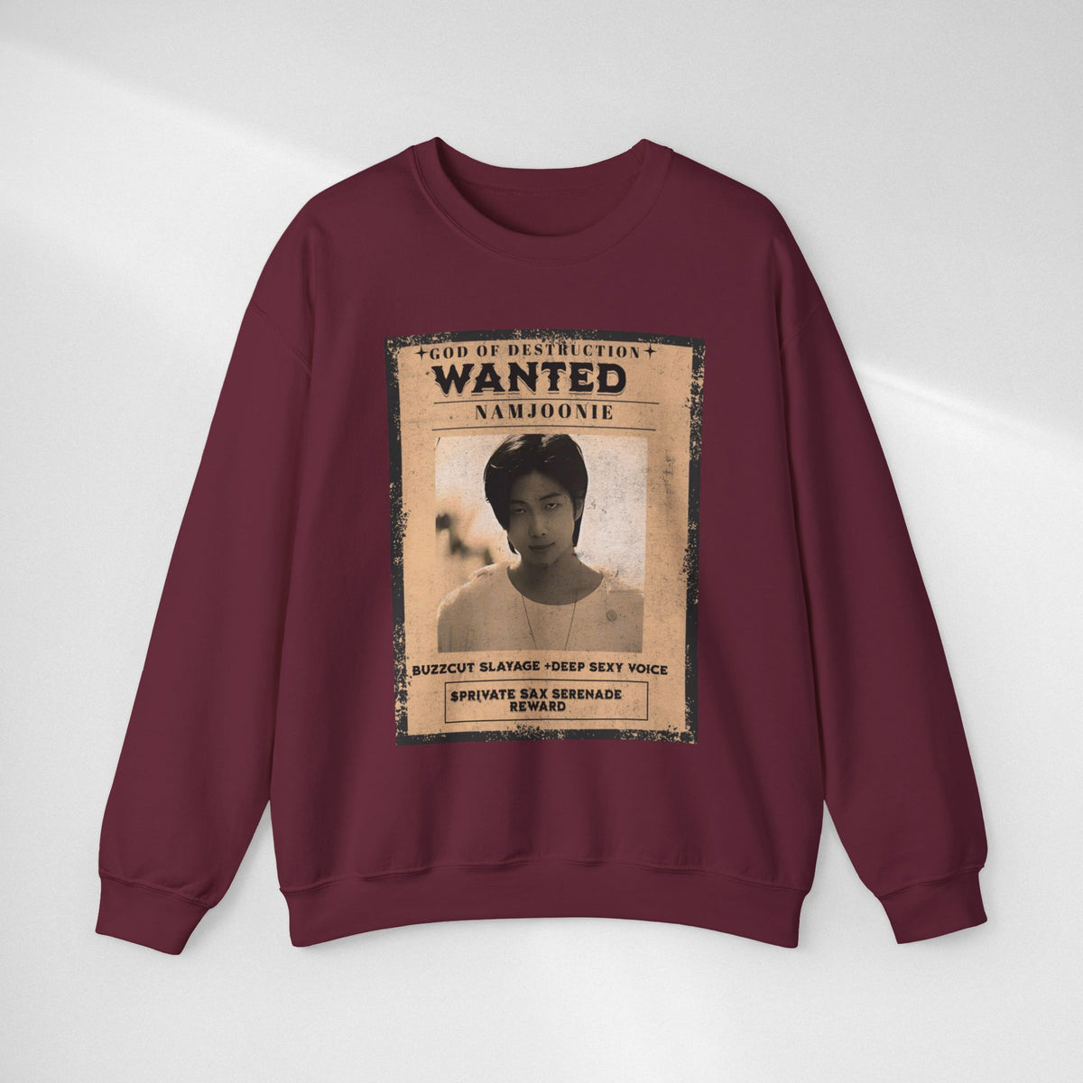 Wanted Poster Crewneck Sweatshirt — 'Wanted: Namjoonie' Vintage K-Pop Graphic