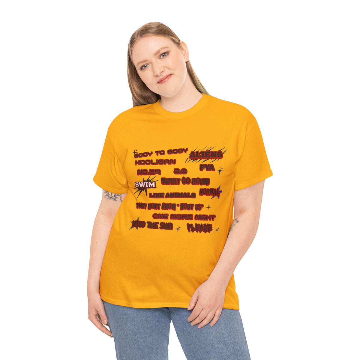 BTS ARIRANG Graphic Tee — Distorted Red Text Band Shirt