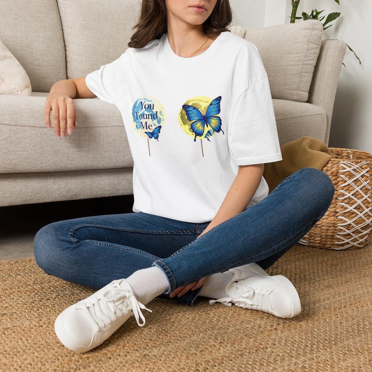 T-Shirt — 'You Found Me' Blue & Yellow Butterfly Graphic