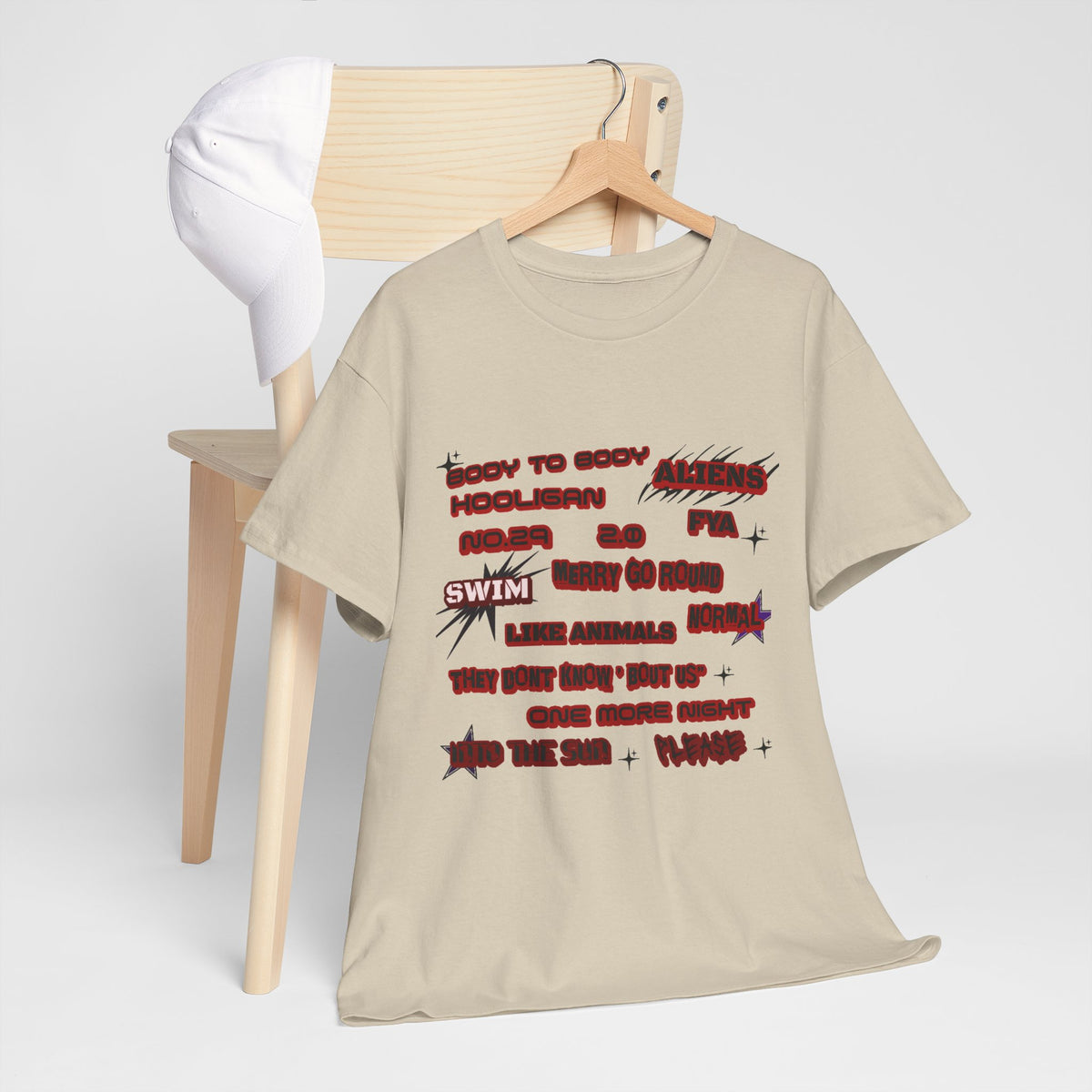 BTS ARIRANG Graphic Tee — Distorted Red Text Band Shirt