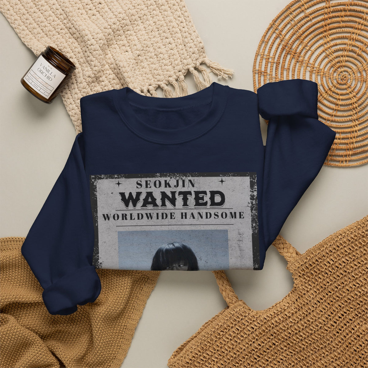 Crewneck Sweatshirt — 'Seojin Wanted: Worldwide Handsome' Vintage Poster Graphic