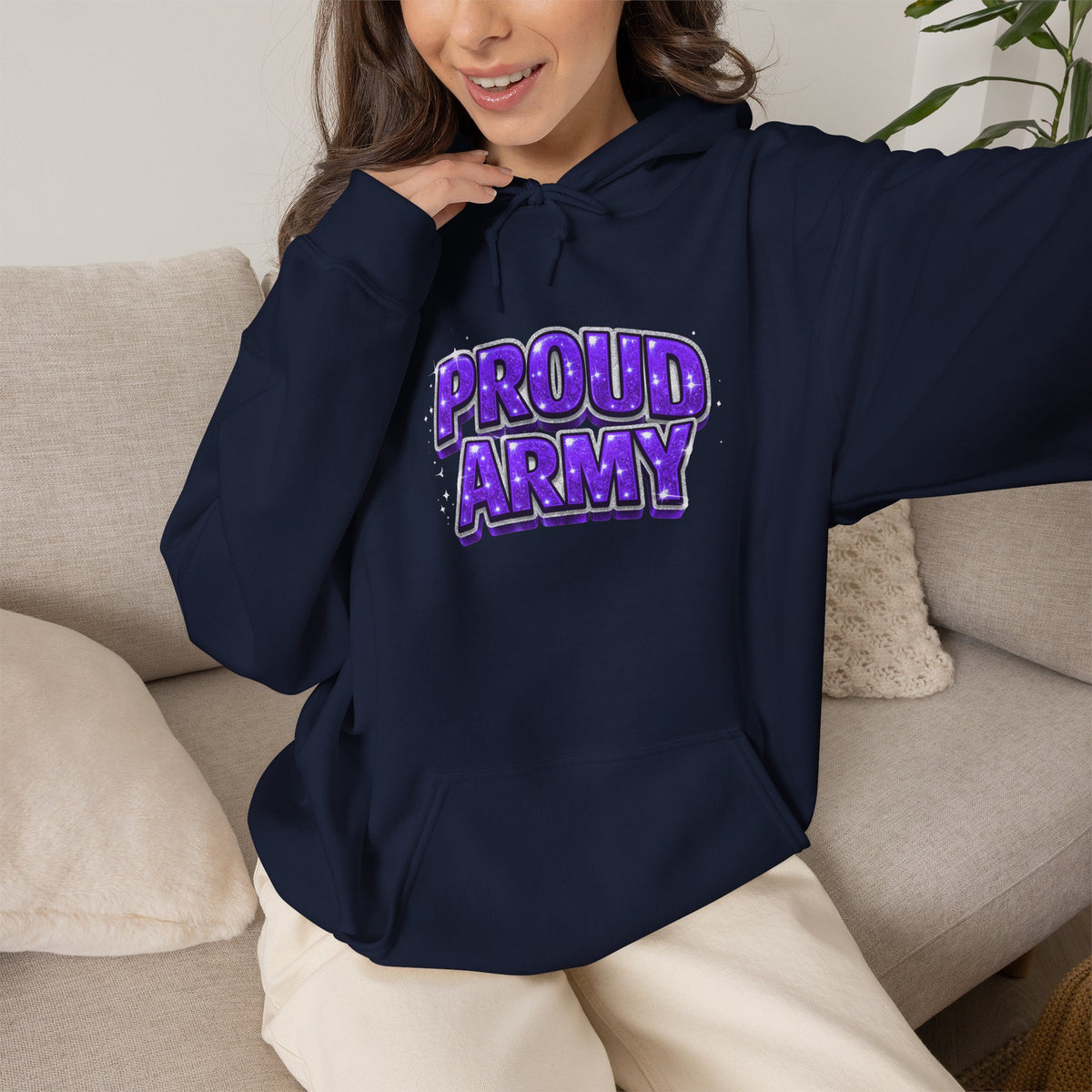 Proud Army Hoodie — Bold Purple Graphic  Pullover