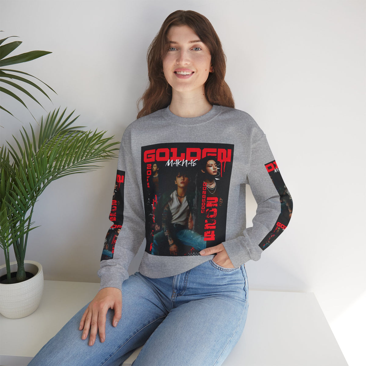 Jungkook Graphic Crewneck Sweatshirt — "GOLDEN"  Inspired Photo Print