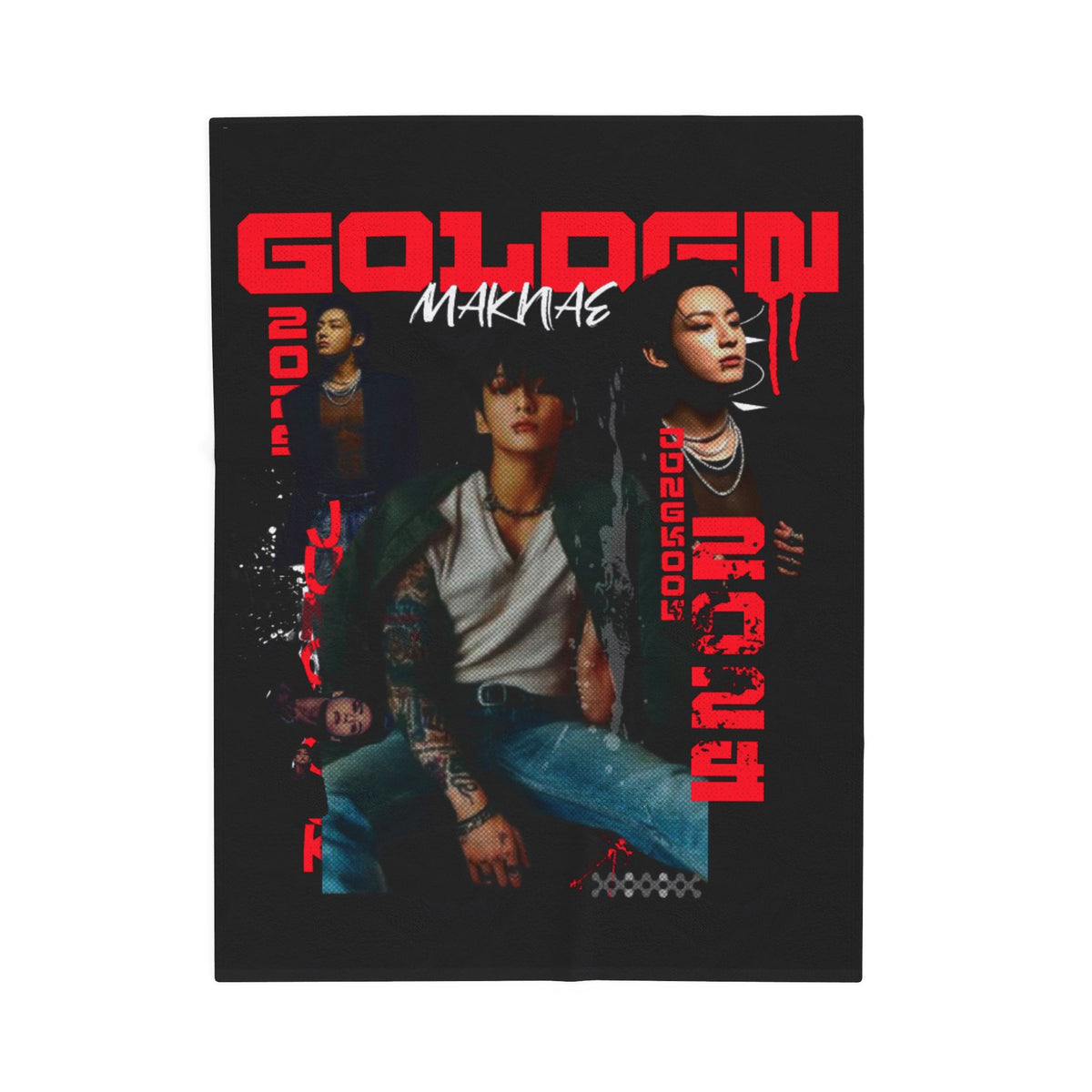 Jungkook Band Velveteen Plush Blanket – 'Golden' Graphic Throw