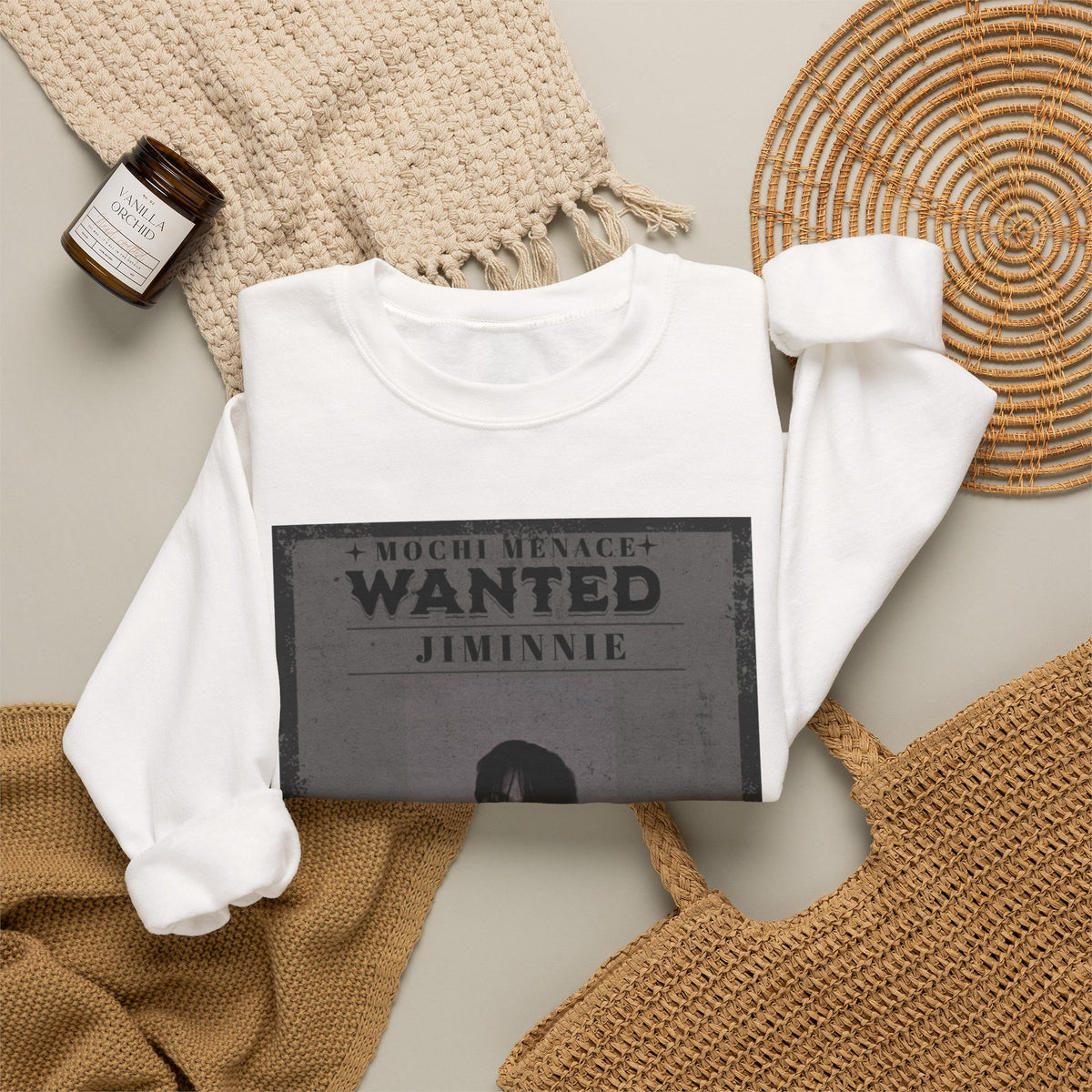 Wanted Poster Crewneck Sweatshirt — 'WANTED: Jiminie' Vintage K-Pop Graphic