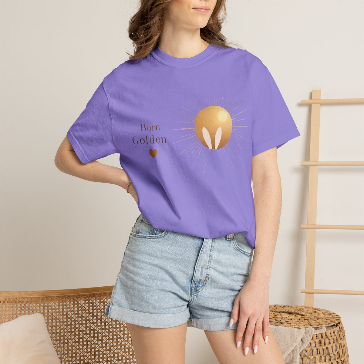JK Born Golden Tee — Minimal Sun Badge Graphic T-Shirt