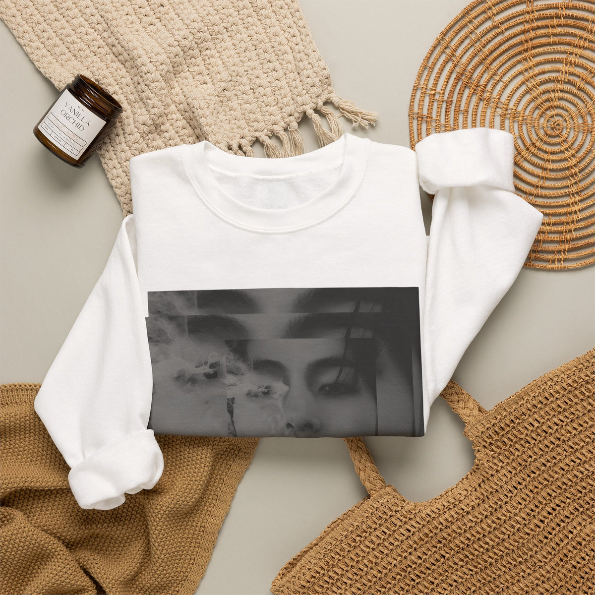 Graphic Crewneck Sweatshirt – Moody Collage Face Design