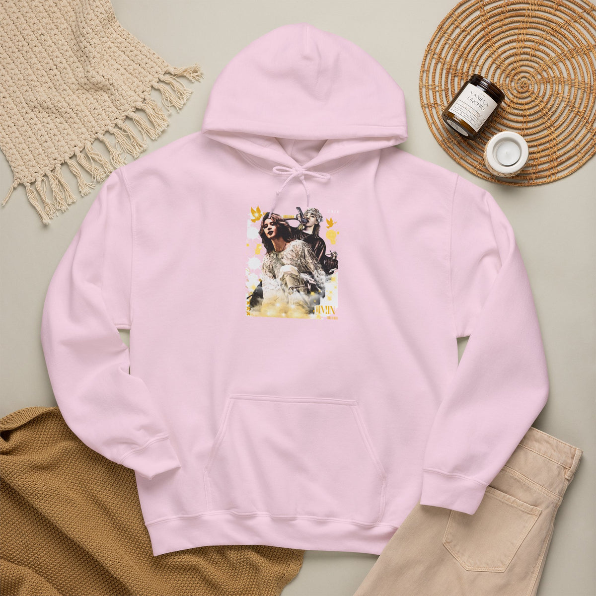 Jimin 95 Hoodie — K-Pop Fan Pullover with Photo Collage Front & Graphic Back