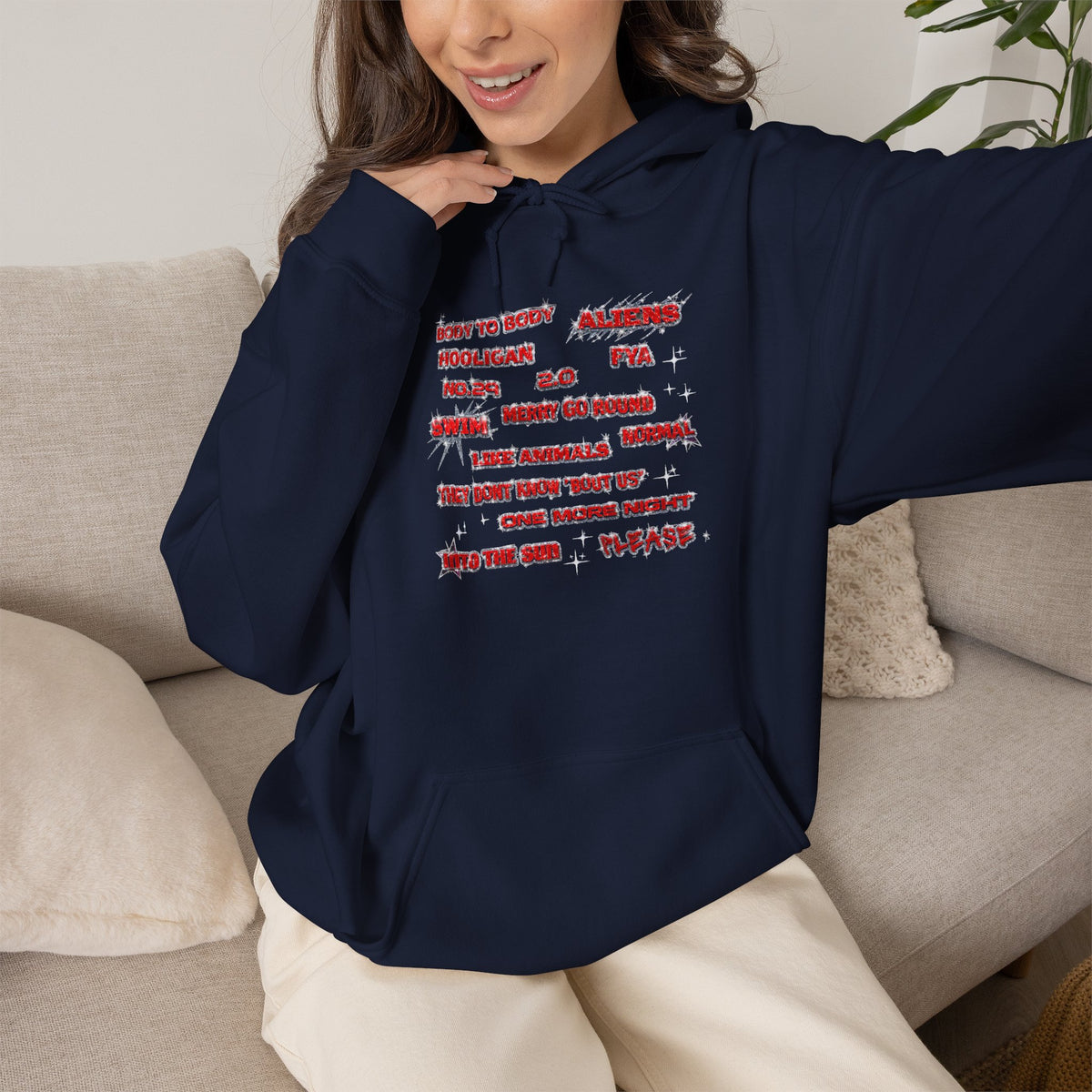 BTS Text Graphic Hoodie —  Red Script Sweatshirt