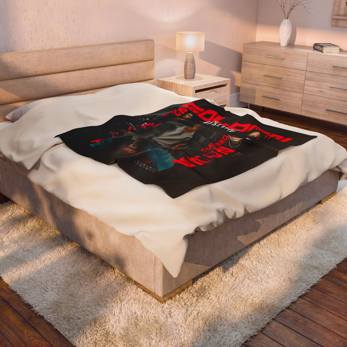 Jungkook Band Velveteen Plush Blanket – 'Golden' Graphic Throw