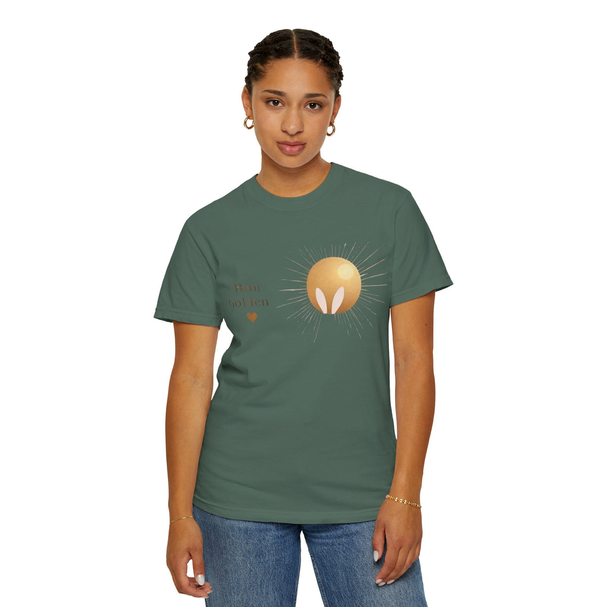 JK Born Golden Tee — Minimal Sun Badge Graphic T-Shirt