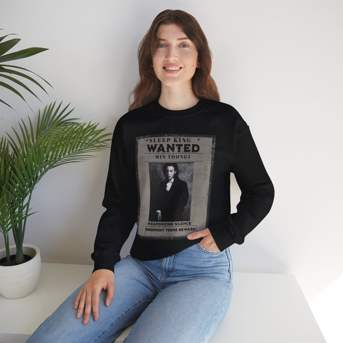 Suga Wanted Poster Crewneck Sweatshirt – Vintage 'Sleep King' Graphic