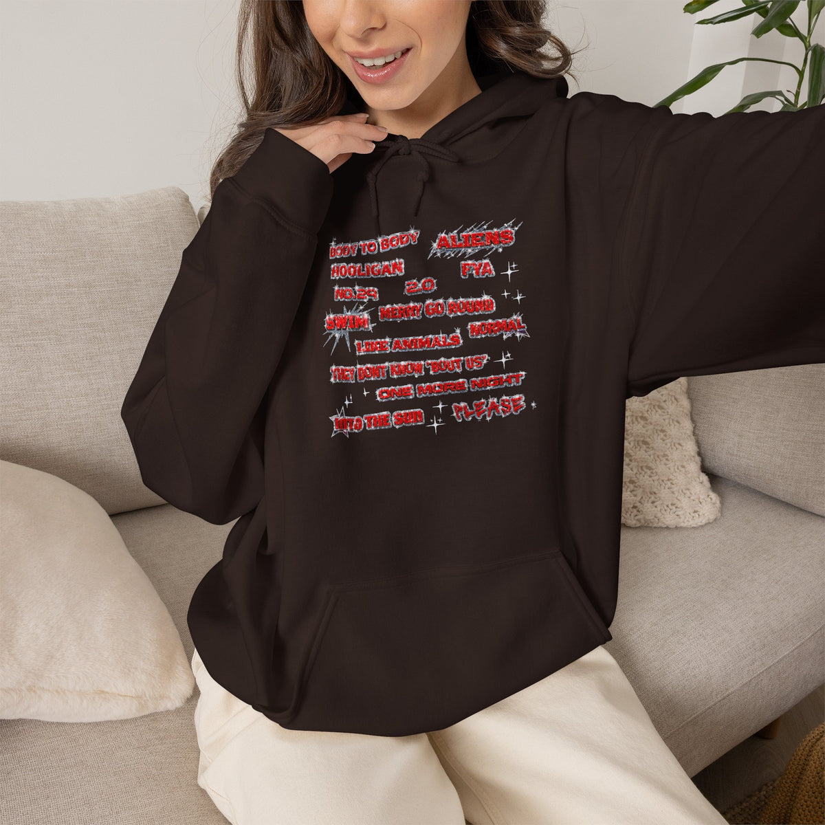 BTS Text Graphic Hoodie —  Red Script Sweatshirt
