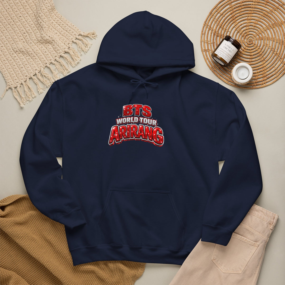 BTS Hoodie — "World Tour ARMY" Retro Red Graphic Pullover