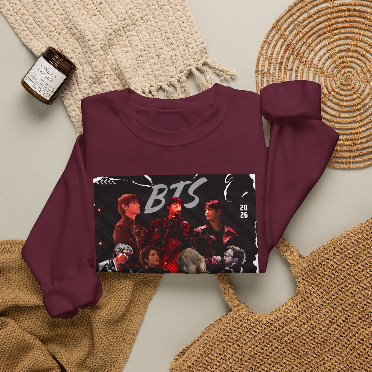K-Pop Graphic Crewneck Sweatshirt — BTS Aesthetic Fan Design