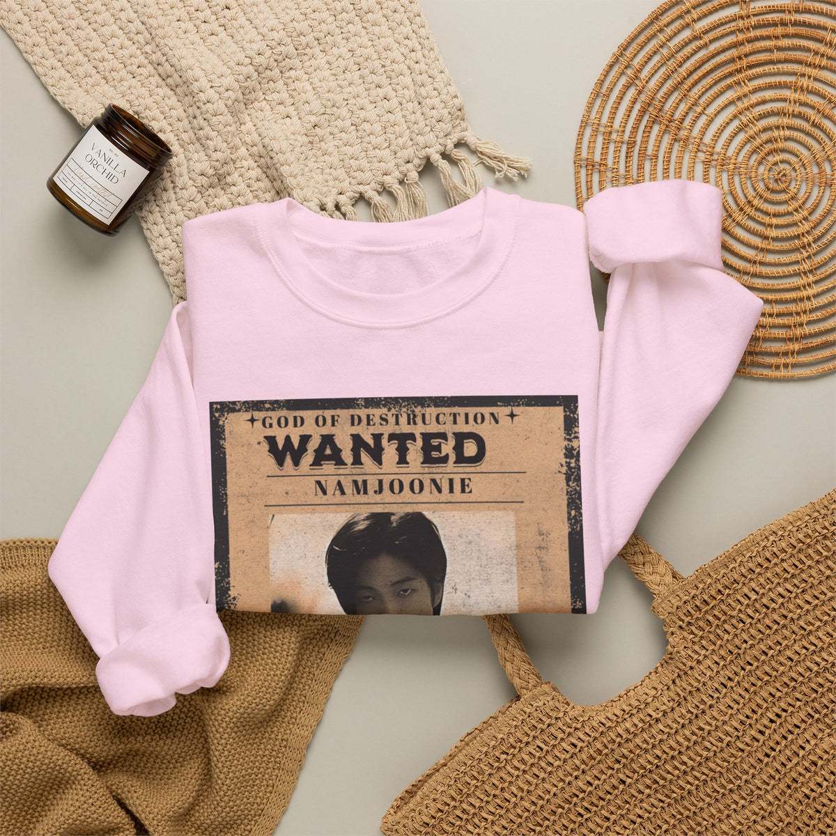 Wanted Poster Crewneck Sweatshirt — 'Wanted: Namjoonie' Vintage K-Pop Graphic