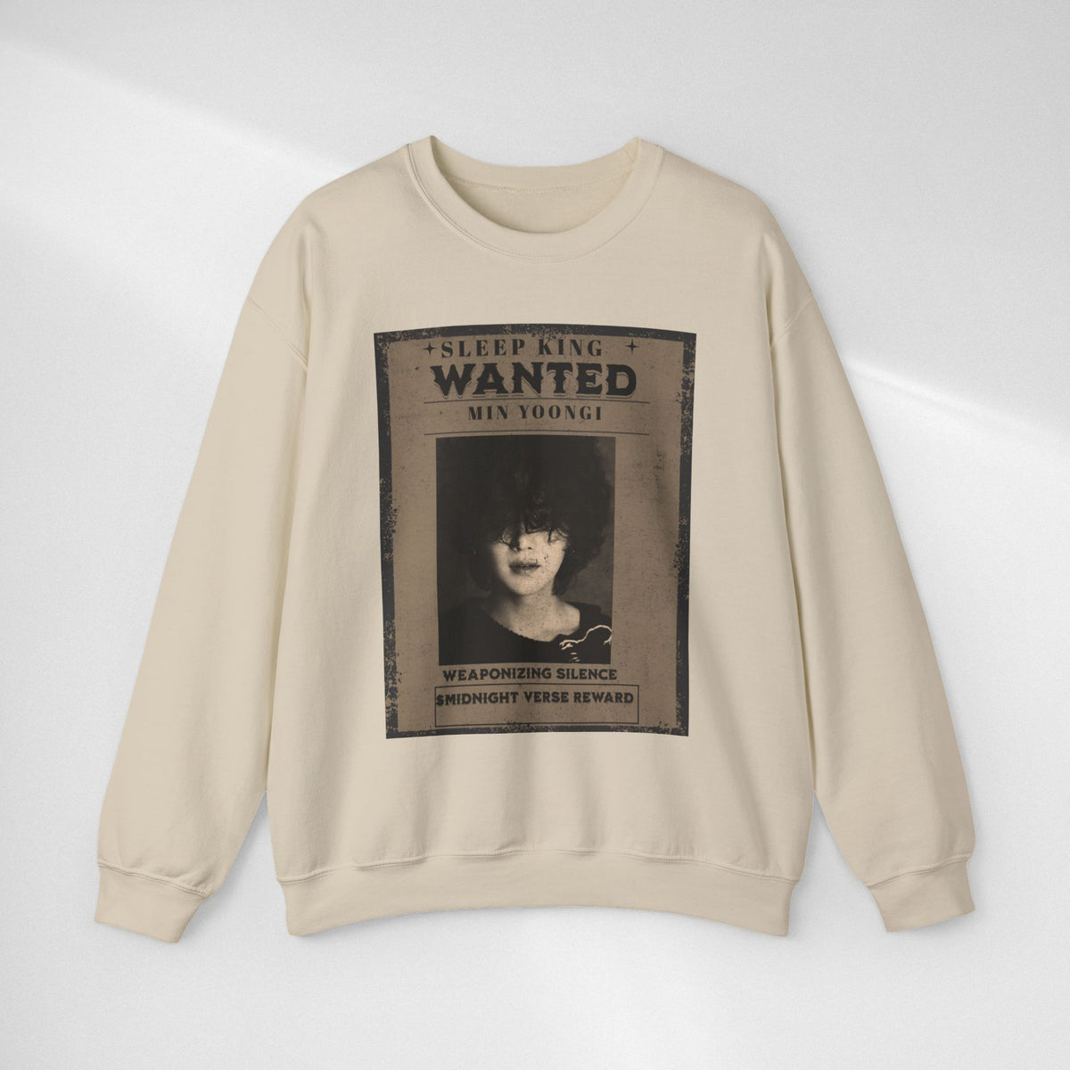Suga Crewneck Sweatshirt - Vintage 'Sleep King Wanted' Gothic Poster Design