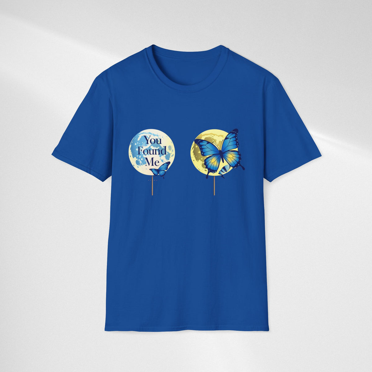 T-Shirt — 'You Found Me' Blue & Yellow Butterfly Graphic
