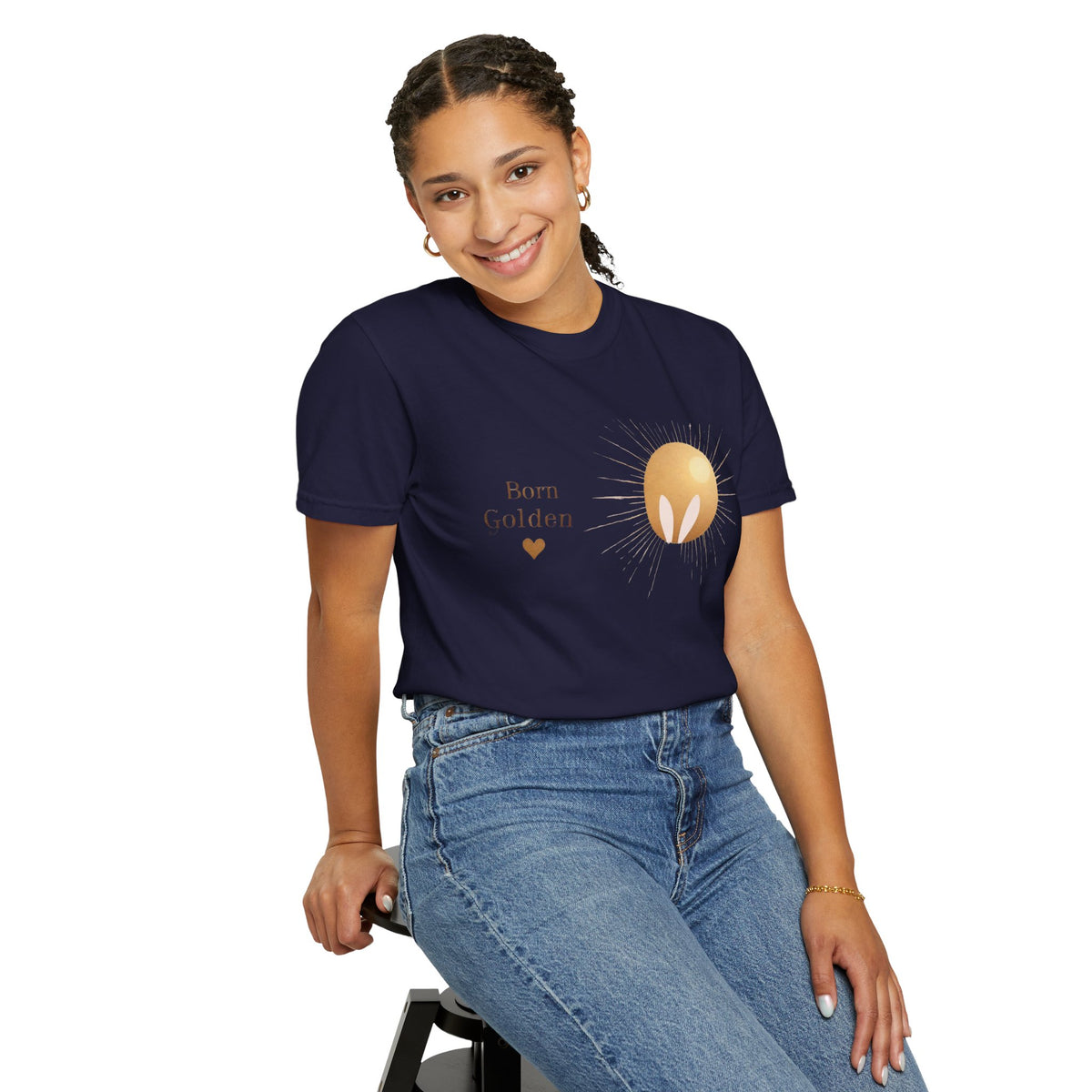 JK Born Golden Tee — Minimal Sun Badge Graphic T-Shirt