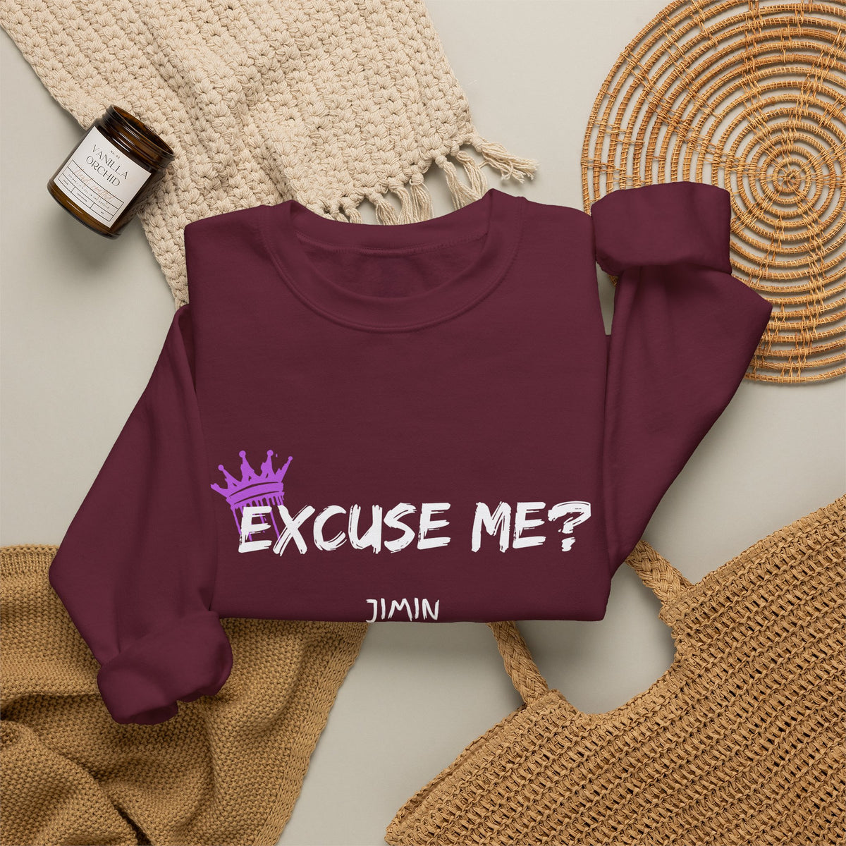 Jimin Excuse me? Purple Crown Crewneck Sweatshirt