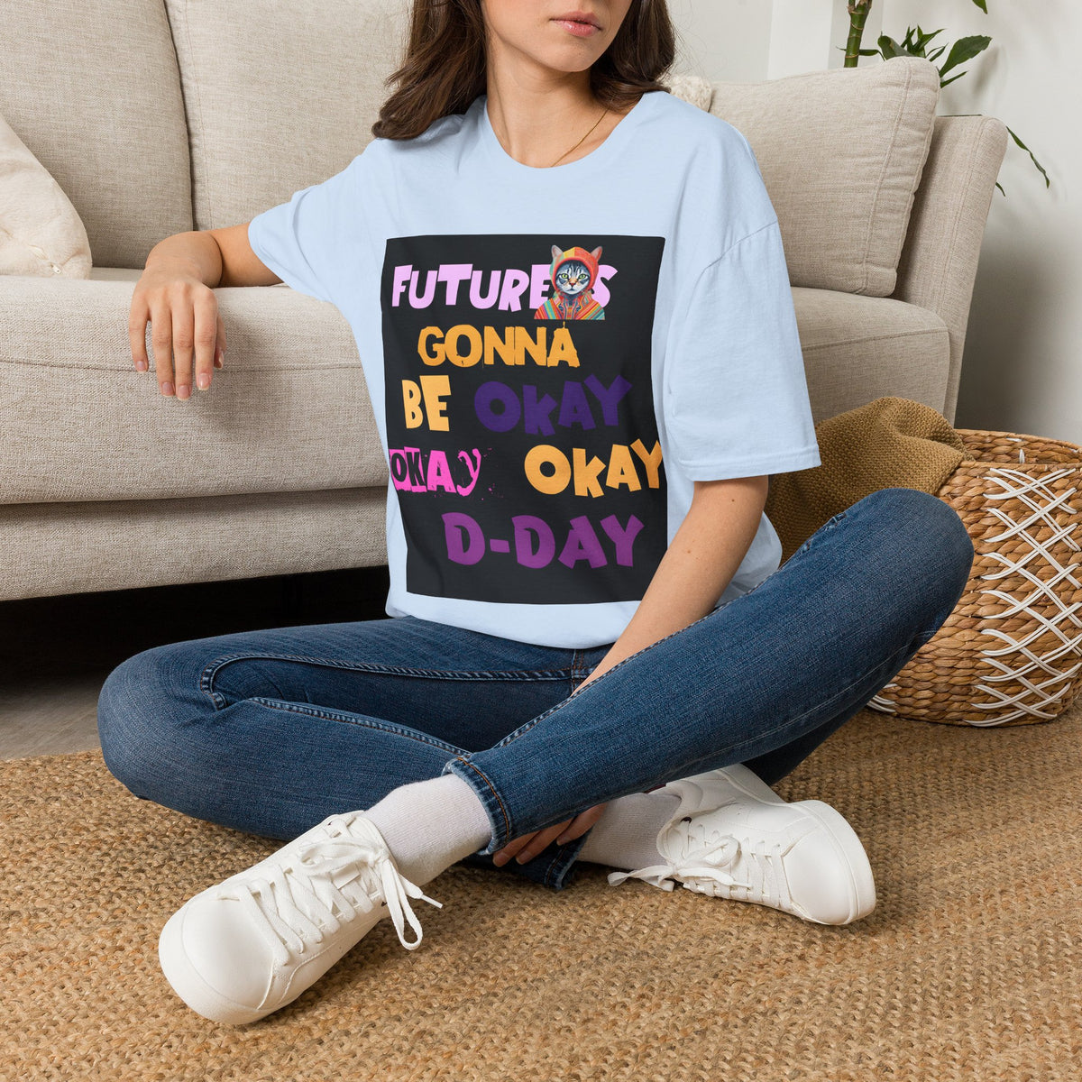 T-Shirt — “Future’s Gonna Be Okay” Positive Cat Graphic Tee