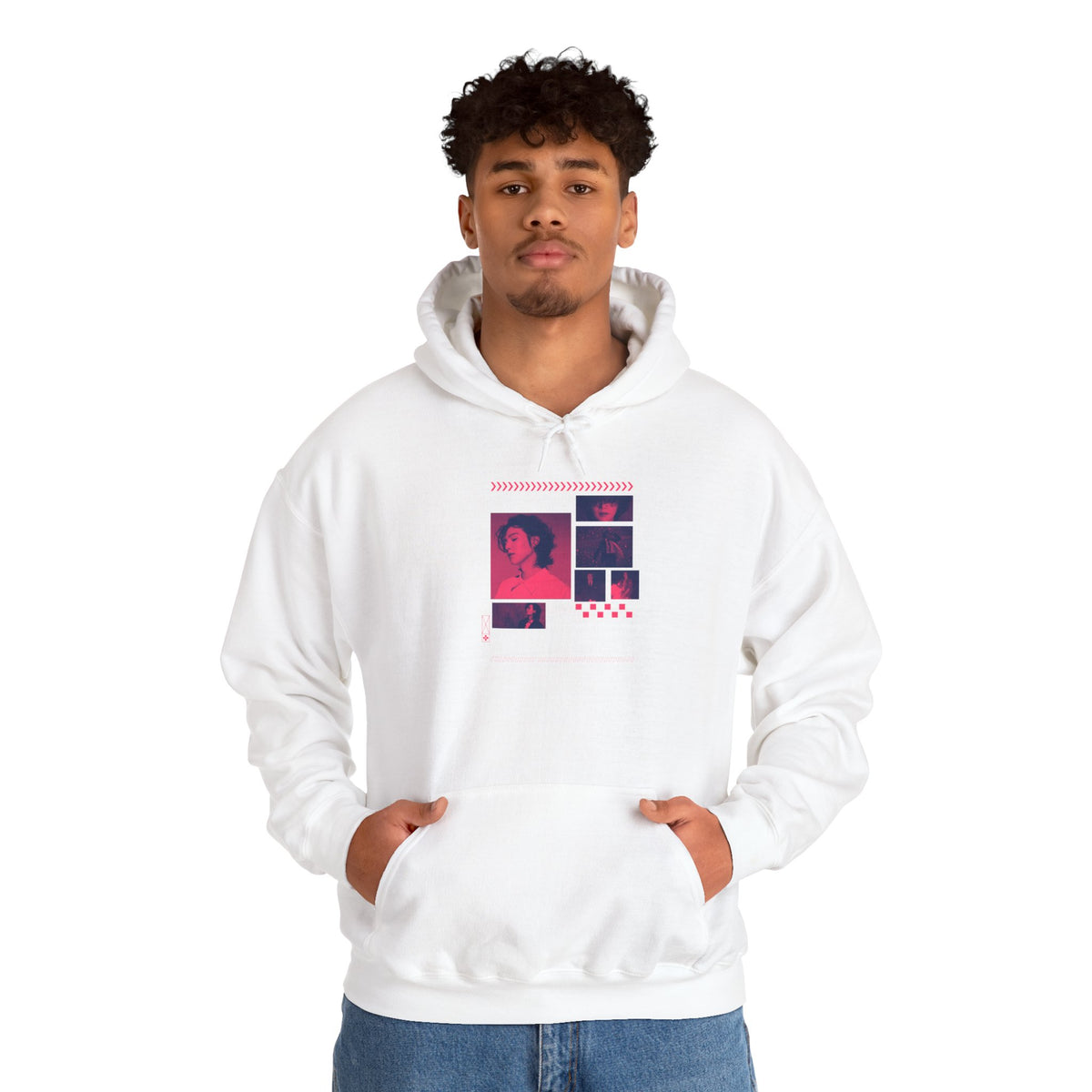 Suga Photo Collage Hoodie — Retro Pink Portraits Grid Design