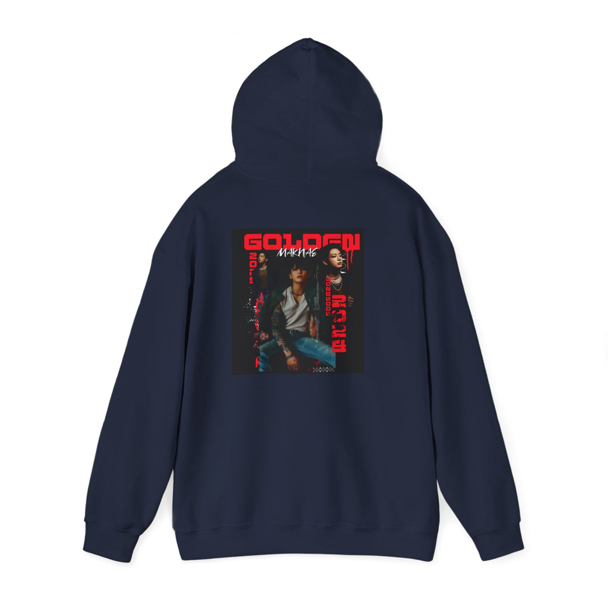 JK Hoodie - 'GOLDEN MAKNAE' Portrait Graphic Hoodie (Red Noir Band Art)