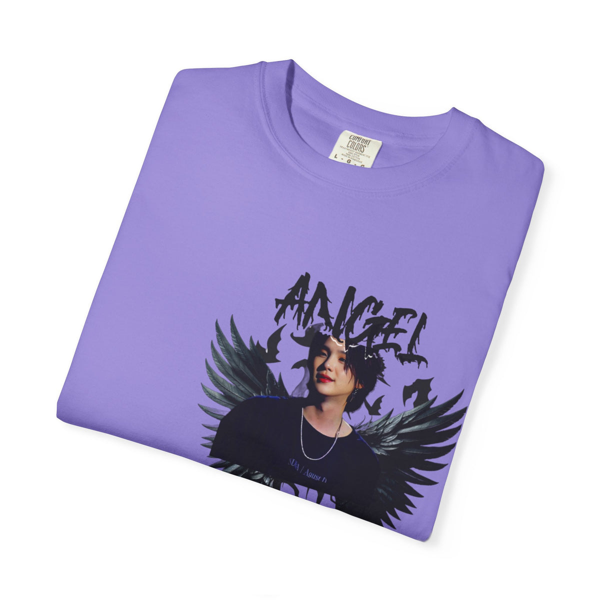 Angel Wings Graphic T-Shirt — 'Angel' Photo Tee with Dark Wing Illustration