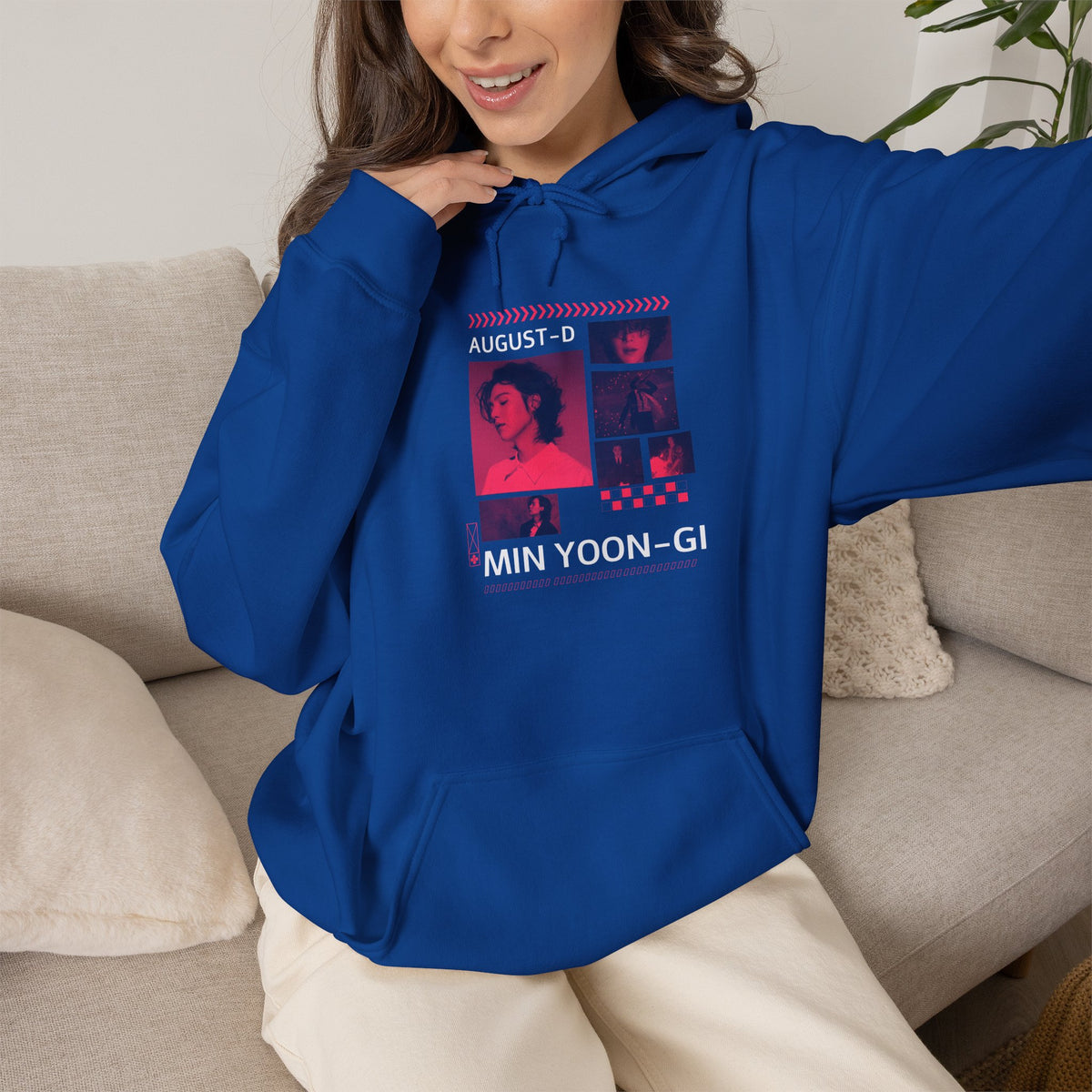 Suga Photo Collage Hoodie — Retro Pink Portraits Grid Design