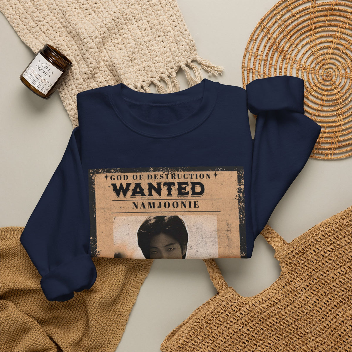 Wanted Poster Crewneck Sweatshirt — 'Wanted: Namjoonie' Vintage K-Pop Graphic