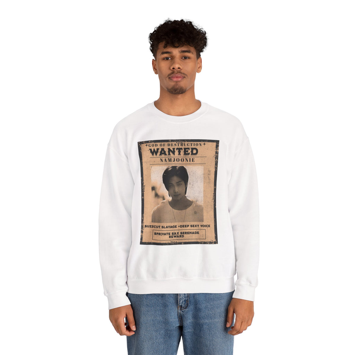 Wanted Poster Crewneck Sweatshirt — 'Wanted: Namjoonie' Vintage K-Pop Graphic