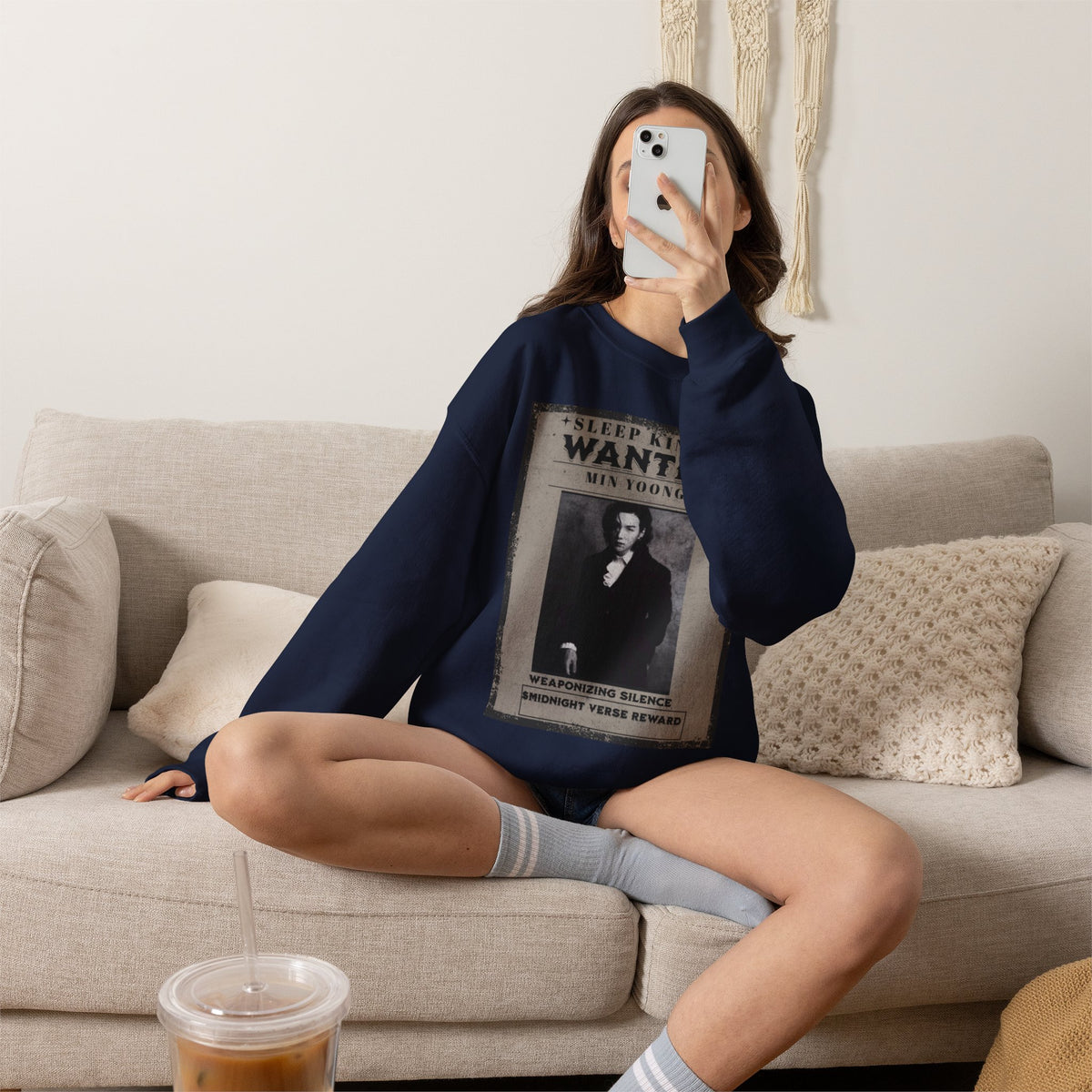 Suga Wanted Poster Crewneck Sweatshirt – Vintage 'Sleep King' Graphic