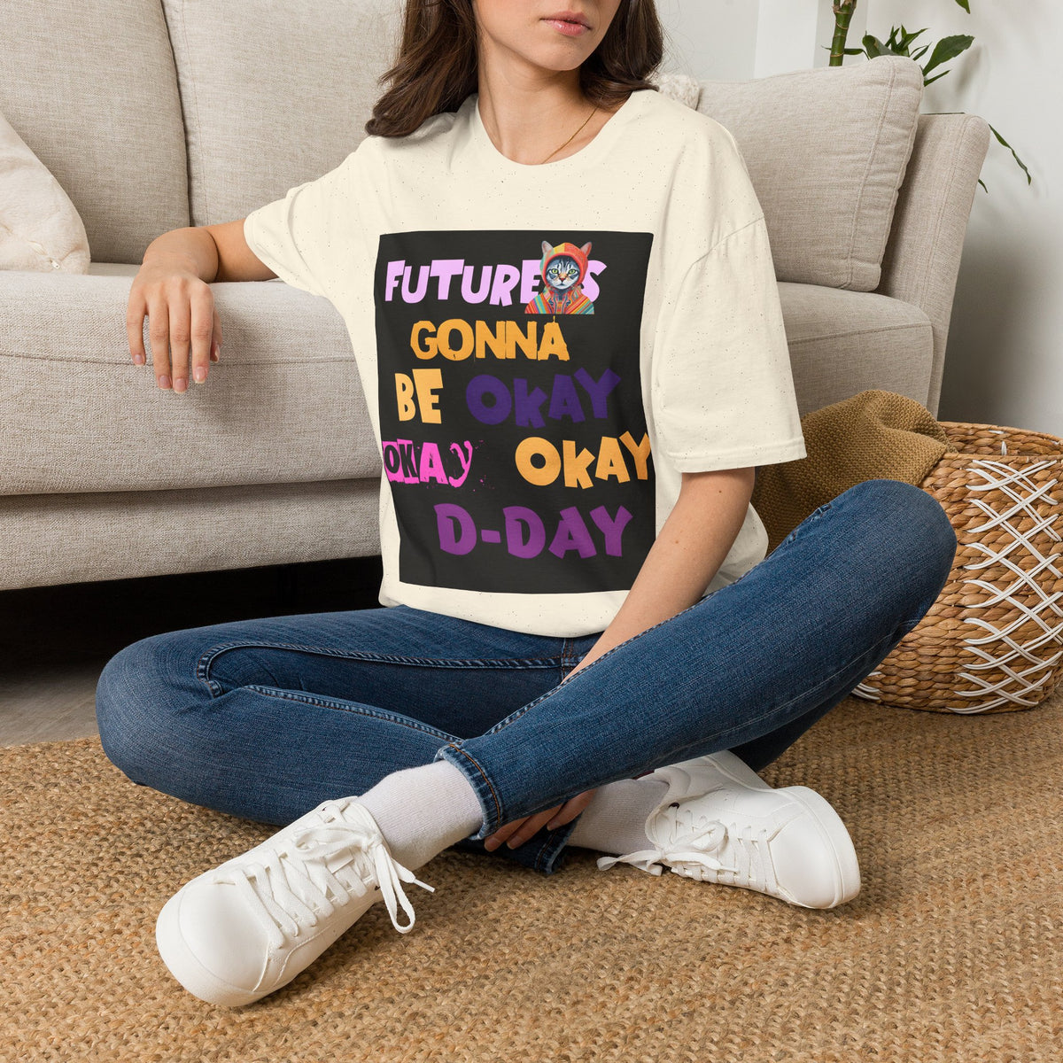 T-Shirt — “Future’s Gonna Be Okay” Positive Cat Graphic Tee